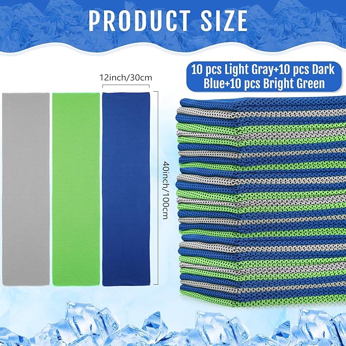 Hosuly 30 Pack Cooling Towels, 40"x12" Ice Breathable Soft Chilly Sweat Rag Microfiber Workout Rags for Gym Cooling Towels for Neck and Face for Yoga Golf Sport Running-GravixFit