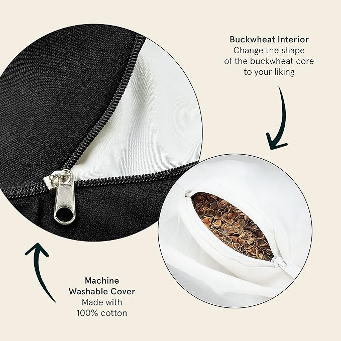Retrospec Sedona Zafu Meditation Cushion Filled w/Buckwheat Hulls - Yoga Pillow for Meditation Practices - Machine Washable 100% Cotton Cover & Durable Carry Handle, Crescent, Black-GravixFit