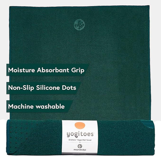 Manduka Yogitoes Yoga Towel – Rubber Grip Dots Non-Slip Bottom, Quick Dry Fitness Towel for Hot Yoga, Pilates, Exercise-GravixFit