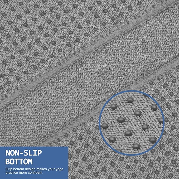 Eunzel Yoga Towel,Hot Yoga Mat Towel with Grip Dots Sweat Absorbent Non-Slip for Hot Yoga, Pilates and Workout 24" x72", Dark Gray-GravixFit