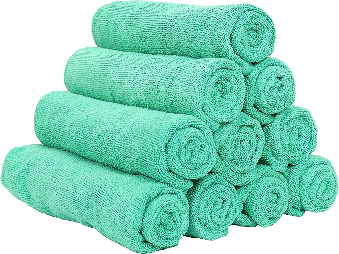 Arkwright Microfiber Gym Towel - Pack of 12 - Super Soft, Quick Dry Workout Sweat Towels, 300 GSM Lightweight & Absorbent for Sports, Working Out, Yoga, and Spa, 16 x 27 in, Green-GravixFit