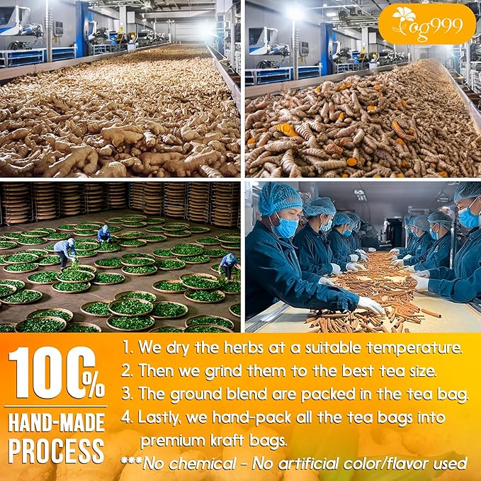 120 Tea Bags - Anti-Inflammaheb Loose Leaf Tea, 100% Natural from Ginger, Turmeric, Peppermint, Black Pepper, Cinnamon. Made with Natural Material Tea Bags. No Sugar, No Caffeine, No Gluten, Vegan.-GravixFit