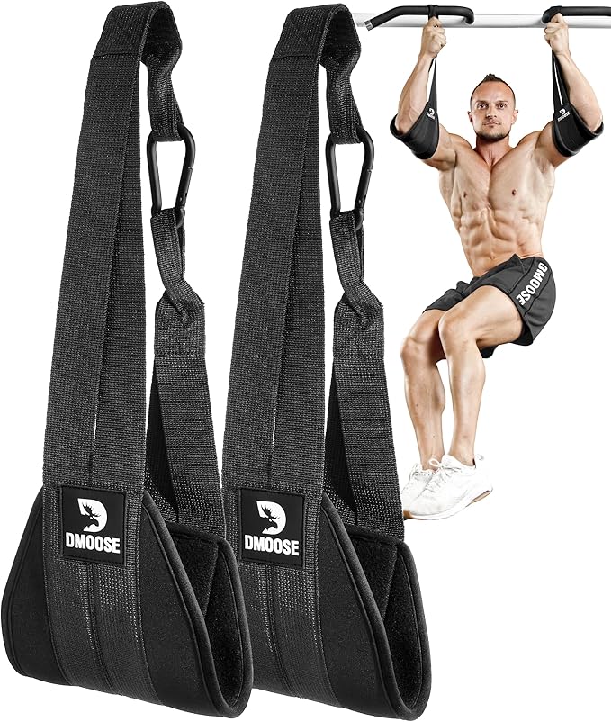 DMoose Fitness Hanging Ab Straps for Pull Up Bar & Core Strength Training - Soft Padded Exercise Straps for Ab Swing & Leg Raises, Hang Bar Strap with 2 Steel Carabiners - Abs Equipment for Home & Gym-GravixFit