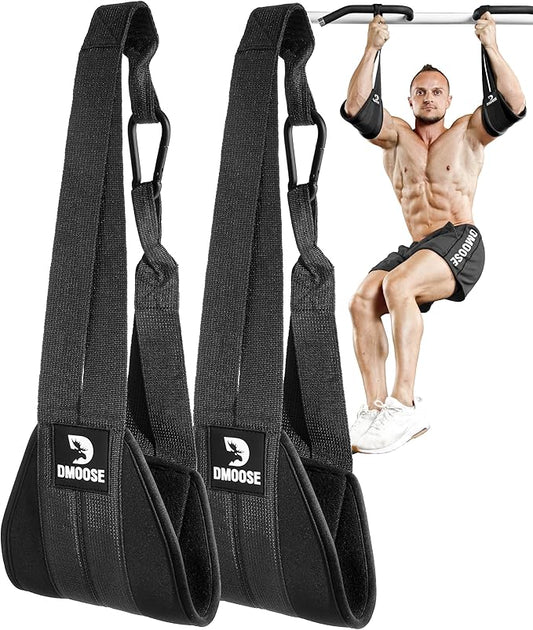 DMoose Fitness Hanging Ab Straps for Pull Up Bar & Core Strength Training - Soft Padded Exercise Straps for Ab Swing & Leg Raises, Hang Bar Strap with 2 Steel Carabiners - Abs Equipment for Home & Gym-GravixFit
