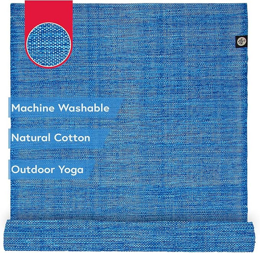 Manduka Shala Yoga Rug 71" - Outdoor Yoga & Meditation | Foldable & Machine Washable | Natural Cotton | Handmade | 71 x 26 inches | Flaneur Blue-GravixFit