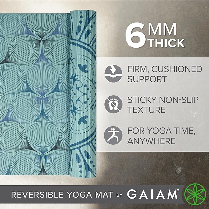 Gaiam Yoga Mat - Premium 6mm Print Reversible Extra Thick Non Slip Exercise & Fitness Mat for All Types of Yoga, Pilates & Floor Workouts (68" x 24" x 6mm Thick)-GravixFit