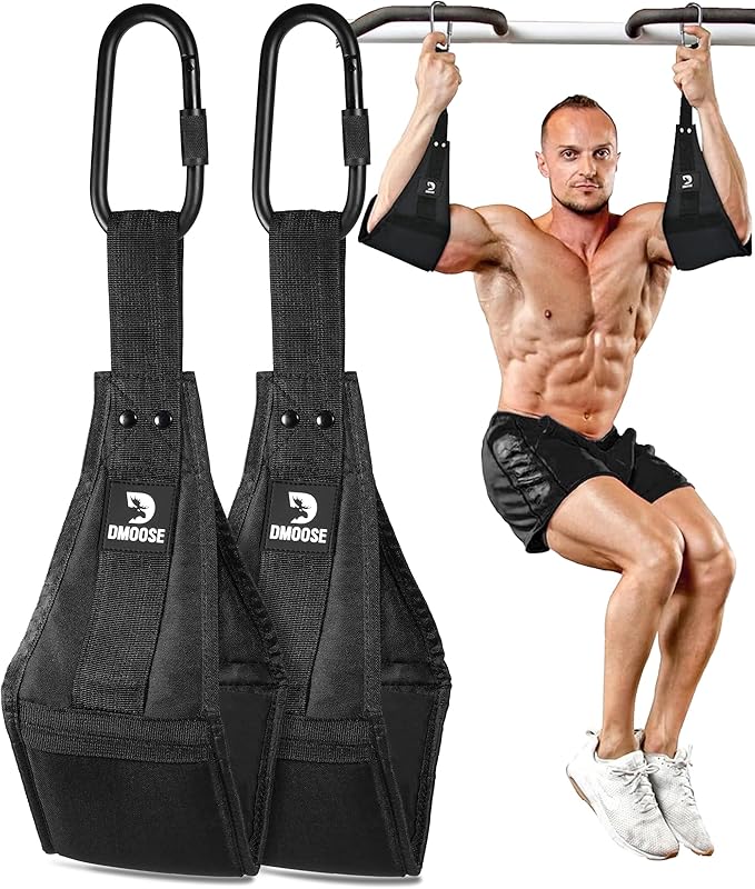 DMoose Fitness Hanging Ab Straps for Pull Up Bar & Core Strength Training - Soft Padded Exercise Straps for Ab Swing & Leg Raises, Hang Bar Strap with 2 Steel Carabiners - Abs Equipment for Home & Gym-GravixFit