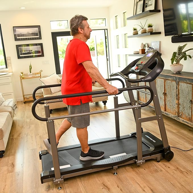 Senior Fitness Treadmill, 400 lb Capacity, Safe Design with Full-Length Rails, Low Step-Up Height, 0.2–4 MPH Motorized Walking Treadmill for Elderly, Recovery & Home Exercise-GravixFit
