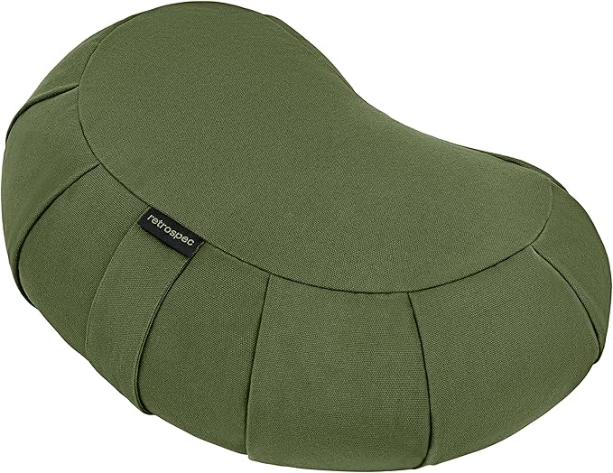 Retrospec Sedona Zafu Meditation Cushion With Buckwheat Hull Fill - Adjustable Yoga & Pilates Support Pillow - 17in Crescent Cotton Cover With Handle-GravixFit
