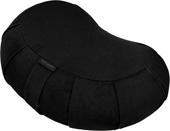 Retrospec Sedona Zafu Meditation Cushion Filled w/Buckwheat Hulls - Yoga Pillow for Meditation Practices - Machine Washable 100% Cotton Cover & Durable Carry Handle, Crescent, Black-GravixFit