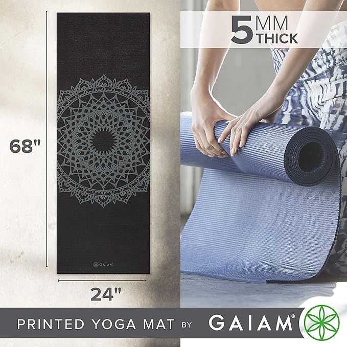 Gaiam Yoga Mat - Premium 5mm Print Thick Non Slip Exercise & Fitness Mat for All Types of Yoga, Pilates & Floor Workouts (68" x 24" x 5mm)-GravixFit