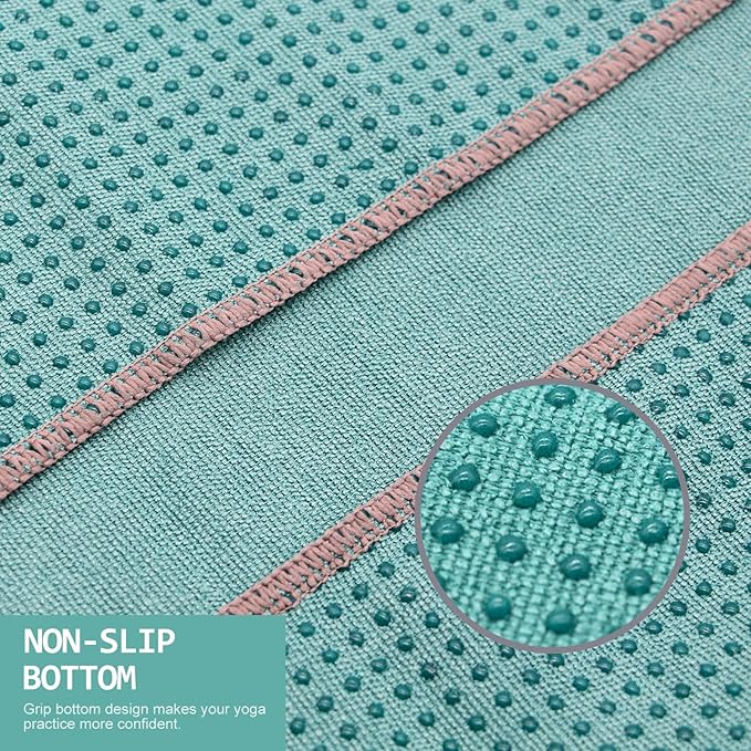 Eunzel Yoga Towel,Hot Yoga Mat Towel with Grip Dots Sweat Absorbent Non-Slip for Hot Yoga, Pilates and Workout 24" x72", Dark Cyan-GravixFit