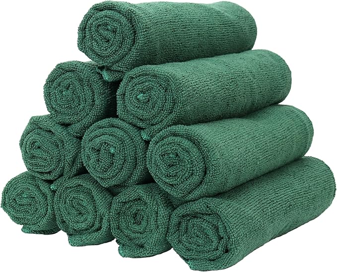 Arkwright Microfiber Gym Towel - Pack of 12 - Super Soft, Quick Dry Workout Sweat Towels, 300 GSM Lightweight & Absorbent for Sports, Working Out, Yoga, and Spa, 16 x 27 in, Hunter Green-GravixFit