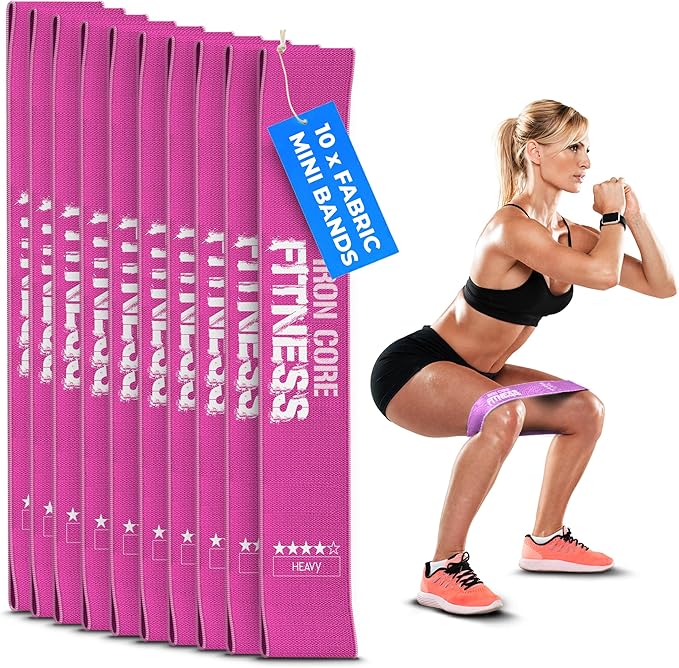 Fabric Mini Resistance Bands Sets for Trainers, Bootcamp, Gym for Men and Women in Fun Colors - Ebook, Videos and Workout Chart Included by Iron Core Fitness-GravixFit