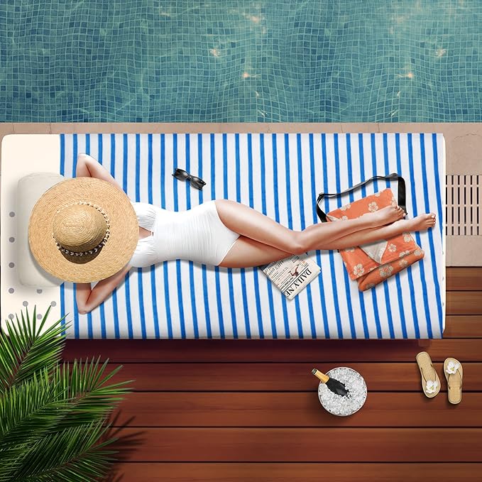 JML Microfiber Beach Towels, Quick Dry Bath Towel Set 6 Pack, 27" x 55" - Cabana Stripe -No Fading, No Linting Microfiber Towels for Hair Wrap, Pool, Bath, Sport, Yoga, Camping, Swimming, Pink-GravixFit