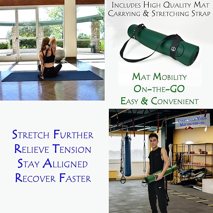 Tatago Hot Yoga Mat Non Slip-Professional Grade Natural Rubber Yoga Mat, Pliates Mat, Stretching Mat or exercise mats for home workout. Nonslip for Hot and Sweaty Classes. Includes Yoga Strap for Carrying and Stretching too.-GravixFit