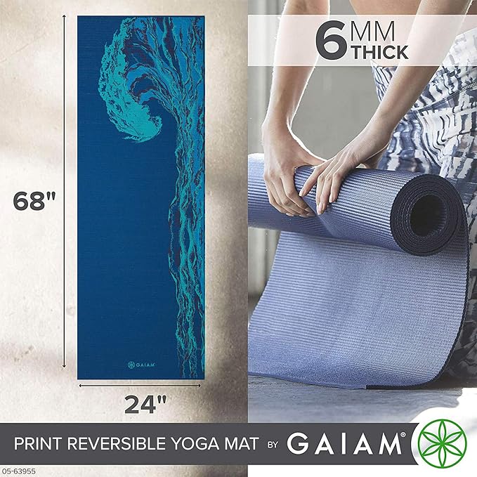 Gaiam Yoga Mat - Premium 6mm Print Reversible Extra Thick Non Slip Exercise & Fitness Mat for All Types of Yoga, Pilates & Floor Workouts (68" x 24" x 6mm Thick)-GravixFit