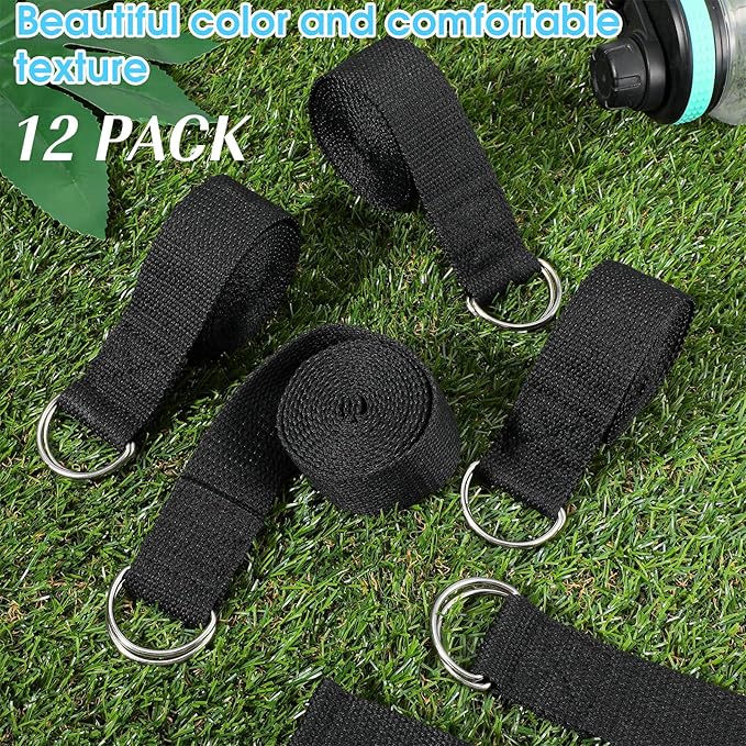 12 Pcs Yoga Strap 6Ft Exercise Stretch Bands for Flexibility with Adjustable Metal D Ring Buckle Loop Stretch Strap Non Elastic Yoga Belt Yoga Exercise Adjustable Straps for Pilates-GravixFit
