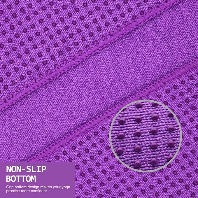 Eunzel Yoga Towel,Hot Yoga Mat Towel with Grip Dots Sweat Absorbent Non-Slip for Hot Yoga, Pilates and Workout 24" x72", Purple-GravixFit