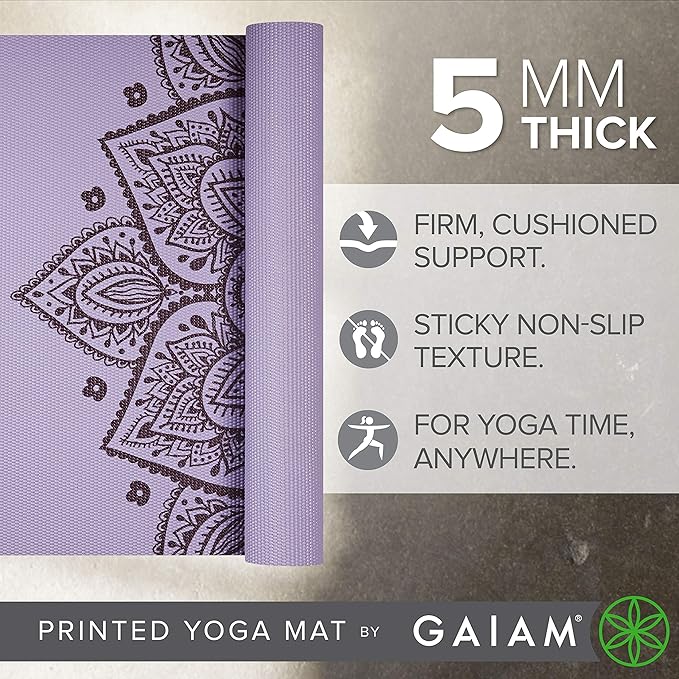 Gaiam Yoga Mat - Premium 5mm Print Thick Non Slip Exercise & Fitness Mat for All Types of Yoga, Pilates & Floor Workouts (68" x 24" x 5mm)-GravixFit