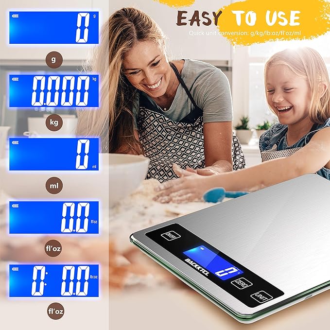 ''Cooking Master' 22lb Digital Kitchen Scale,Food Scale Measures in Grams and Ounces for Weight Cooking Baking,1g/0.1oz Precise Graduation,Stainless Steel and Tempered Glass-GravixFit