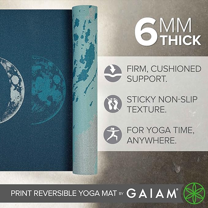 Gaiam Yoga Mat - Premium 6mm Print Reversible Extra Thick Non Slip Exercise & Fitness Mat for All Types of Yoga, Pilates & Floor Workouts (68" x 24" x 6mm Thick)-GravixFit