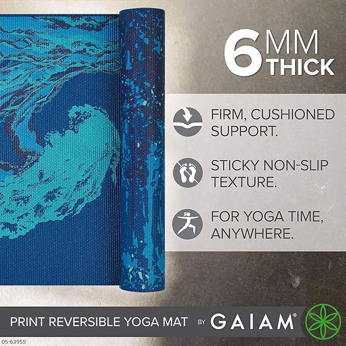 Gaiam Yoga Mat - Premium 6mm Print Reversible Extra Thick Non Slip Exercise & Fitness Mat for All Types of Yoga, Pilates & Floor Workouts (68" x 24" x 6mm Thick)-GravixFit