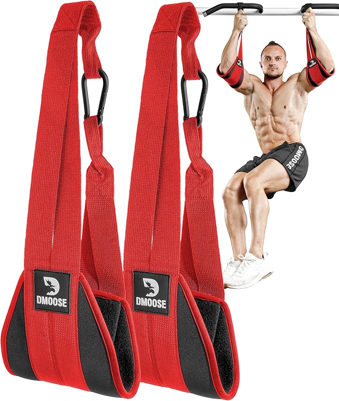 DMoose Fitness Hanging Ab Straps for Pull Up Bar & Core Strength Training - Soft Padded Exercise Straps for Ab Swing & Leg Raises, Hang Bar Strap with 2 Steel Carabiners - Abs Equipment for Home & Gym-GravixFit