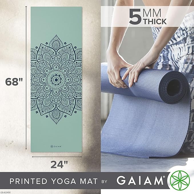 Gaiam Yoga Mat - Premium 5mm Print Thick Non Slip Exercise & Fitness Mat for All Types of Yoga, Pilates & Floor Workouts (68" x 24" x 5mm)-GravixFit