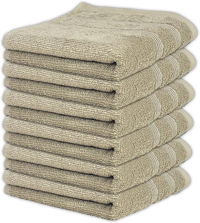 Kaufman - Premium Hand Towels Set for Bathroom, Spa, Gym, and Face Towel 100% Cotton Ring Spun, Ultra Soft Feel and Highly Absorbent Towels (Linen, 6-PK)-GravixFit
