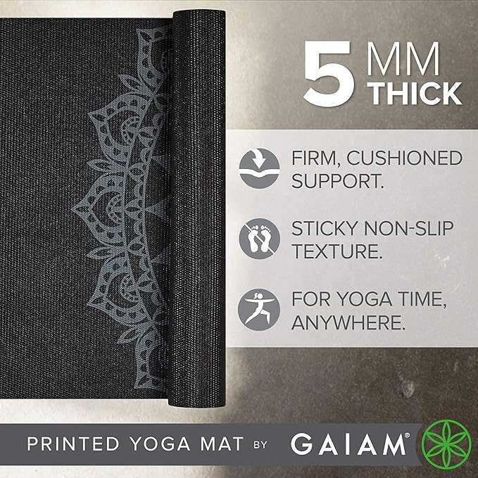 Gaiam Yoga Mat - Premium 5mm Print Thick Non Slip Exercise & Fitness Mat for All Types of Yoga, Pilates & Floor Workouts (68" x 24" x 5mm)-GravixFit