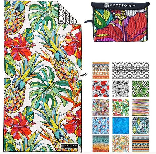 ECCOSOPHY Microfiber Beach Towel - Sand Free Towels are Quick Dry, Light Weight, Super Absorbent - Perfect Pool, Travel, Cruise, Camping Essentials - Oversized Extra Large for Adults 71x35 in-GravixFit