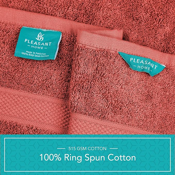 Pleasant Home Bath Towels Set of 6 (24” x 50”) 100% Cotton, 515 GSM | Lightweight, Soft & Absorbent Luxury Towels for Bathroom | for Gym, Pool & Spa | 6 Pack, Red-GravixFit