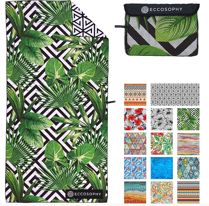 ECCOSOPHY Microfiber Beach Towel - Sand Free Towels are Quick Dry, Light Weight, Super Absorbent - Perfect Pool, Travel, Cruise, Camping Essentials - Oversized Extra Large for Adults 71x35 in-GravixFit