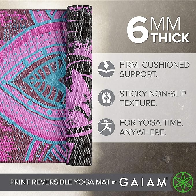 Gaiam Yoga Mat - Premium 6mm Print Reversible Extra Thick Non Slip Exercise & Fitness Mat for All Types of Yoga, Pilates & Floor Workouts (68" x 24" x 6mm Thick)-GravixFit