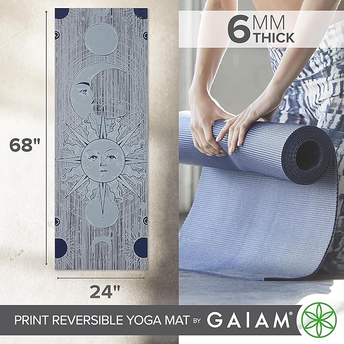 Gaiam Yoga Mat - Premium 6mm Print Reversible Extra Thick Non Slip Exercise & Fitness Mat for All Types of Yoga, Pilates & Floor Workouts (68" x 24" x 6mm Thick)-GravixFit