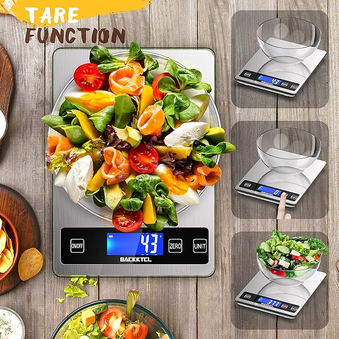 ''Cooking Master' 22lb Digital Kitchen Scale,Food Scale Measures in Grams and Ounces for Weight Cooking Baking,1g/0.1oz Precise Graduation,Stainless Steel and Tempered Glass-GravixFit