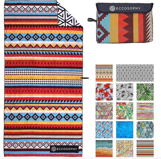 ECCOSOPHY Microfiber Beach Towel - Sand Free Towels are Quick Dry, Light Weight, Super Absorbent - Perfect Pool, Travel, Cruise, Camping Essentials - Oversized Extra Large for Adults 71x35 in-GravixFit