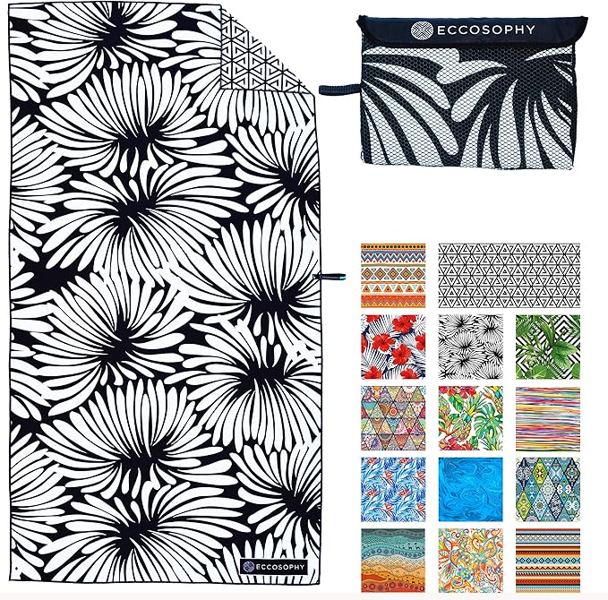 ECCOSOPHY Microfiber Beach Towel - Sand Free Towels are Quick Dry, Light Weight, Super Absorbent - Perfect Pool, Travel, Cruise, Camping Essentials - Oversized Extra Large for Adults 71x35 in-GravixFit