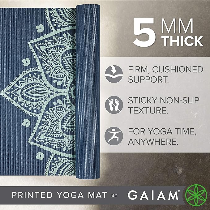 Gaiam Yoga Mat - Premium 5mm Print Thick Non Slip Exercise & Fitness Mat for All Types of Yoga, Pilates & Floor Workouts (68" x 24" x 5mm)-GravixFit